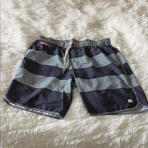 Vuori Navy and Light Blue Striped Board Shorts